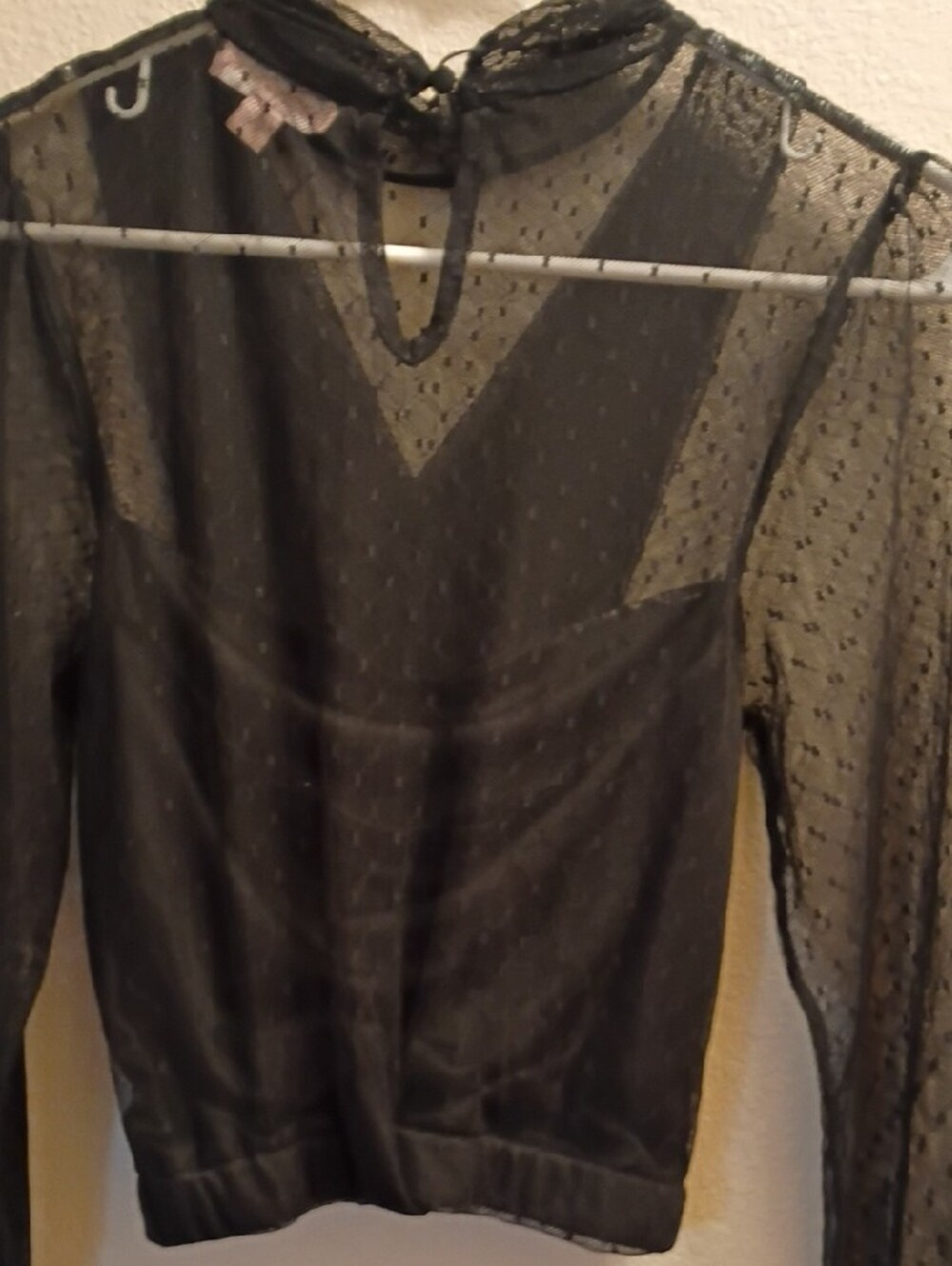 Black Sheer Dot Wrap-Front Blouse - Picture 4 of 6